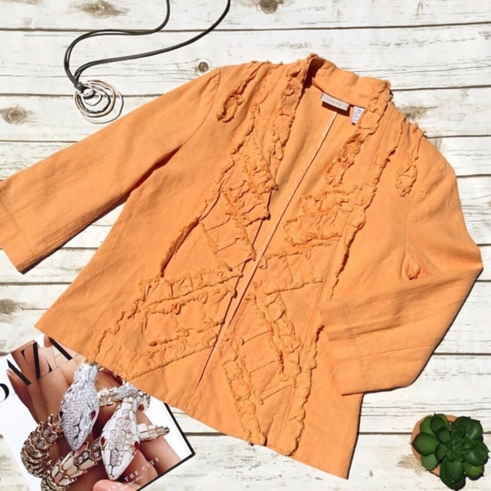 Chico’s Orange Open Front Linen Cotton Jacket Sz 0